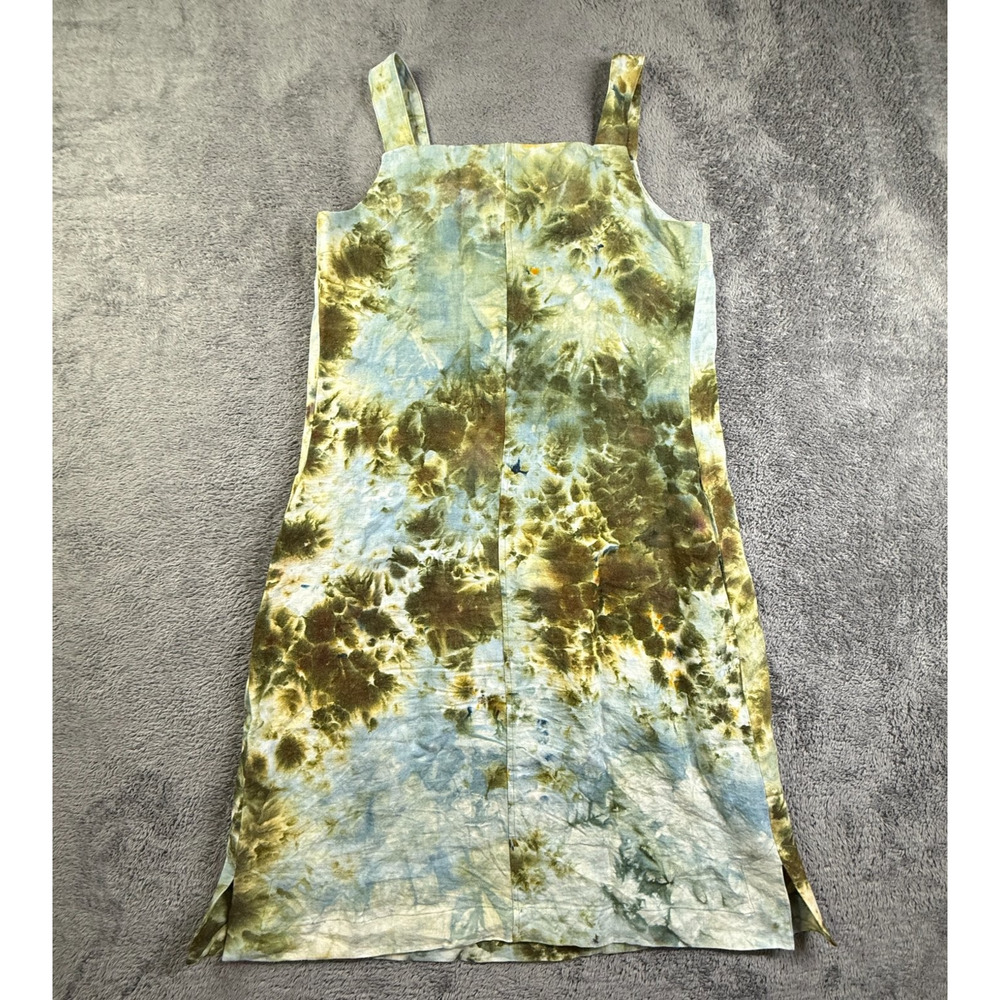 Handmade Womens L/XL Tie Dye Sleeveless Dress Cotton Linen Boho Hippie
